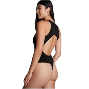 PINK Victoria's Secret Black Open Back Cut Out Bodysuit Small Stretchy Comfy
